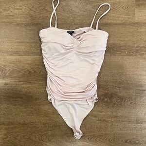 Express Light Pink Ruched Bodysuit